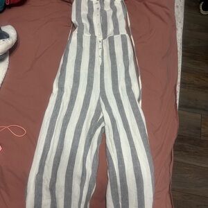 Striped Gray and White Jumpsuit